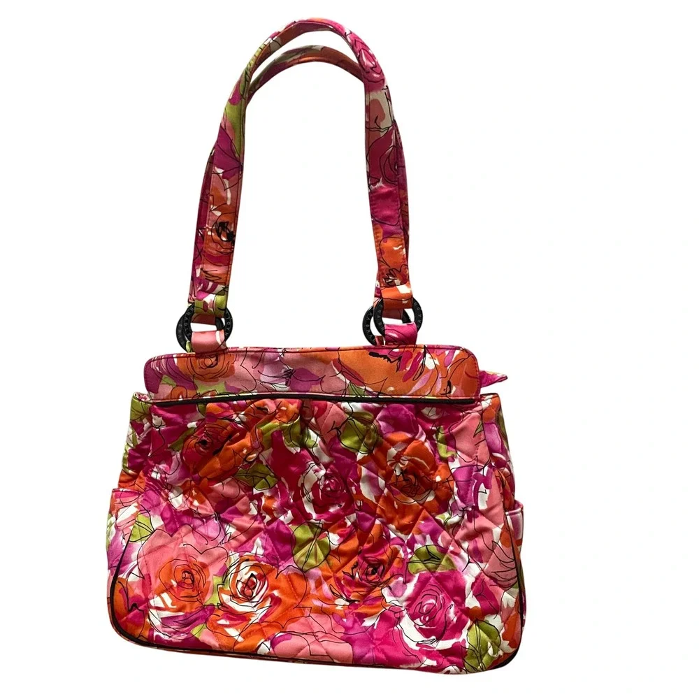 Vera Bradley Wilma Quilted Top Zip Floral Shoulder Bag Vintage Rose Retired Pink